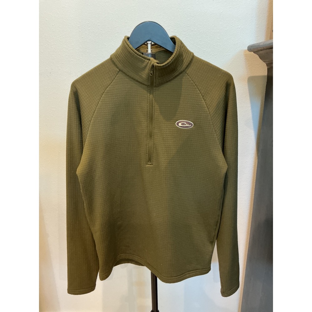 Drake Waterfowl Systems Mens Olive Green Waffle Grid Fleece Quarter Zip Pullover